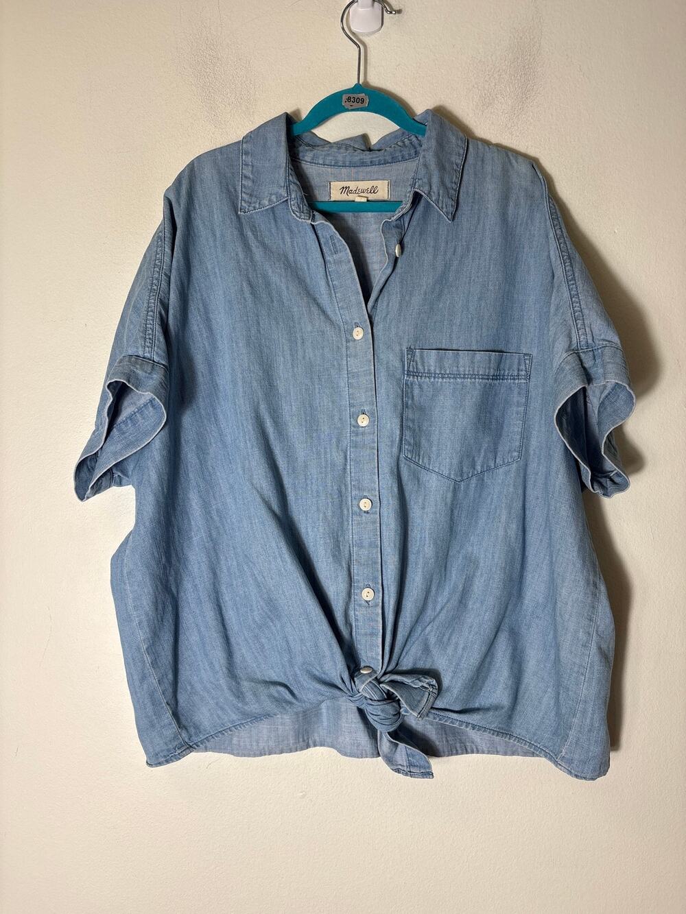 Madewell Chambray Short Sleeve Front Tie Shirt Sz S